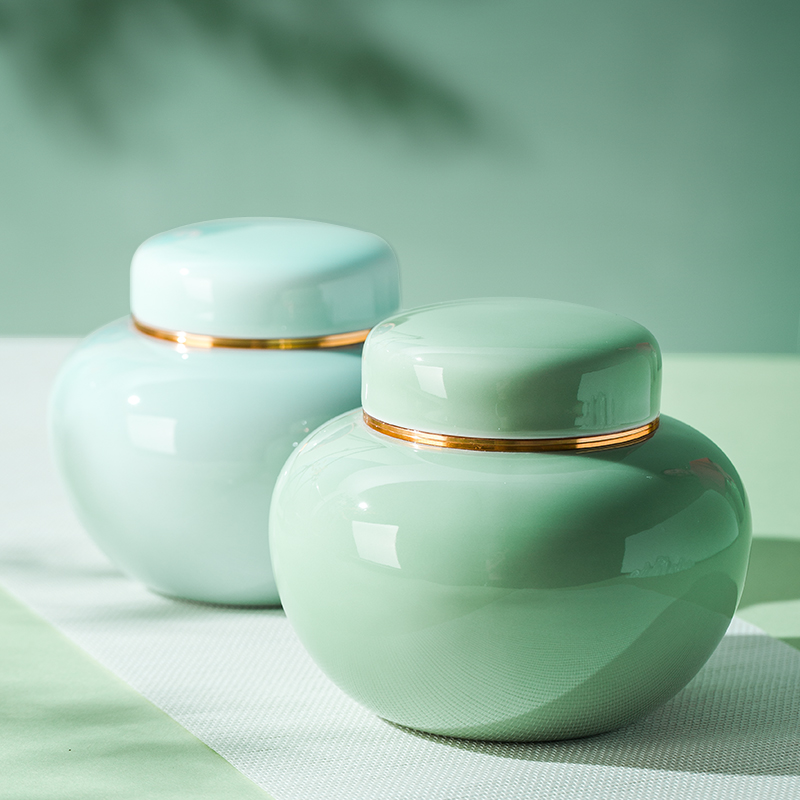 Celadon big yards of ceramic tea set aluminum cover portable pu - erh tea storage box storage tanks seal pot large caddy fixings