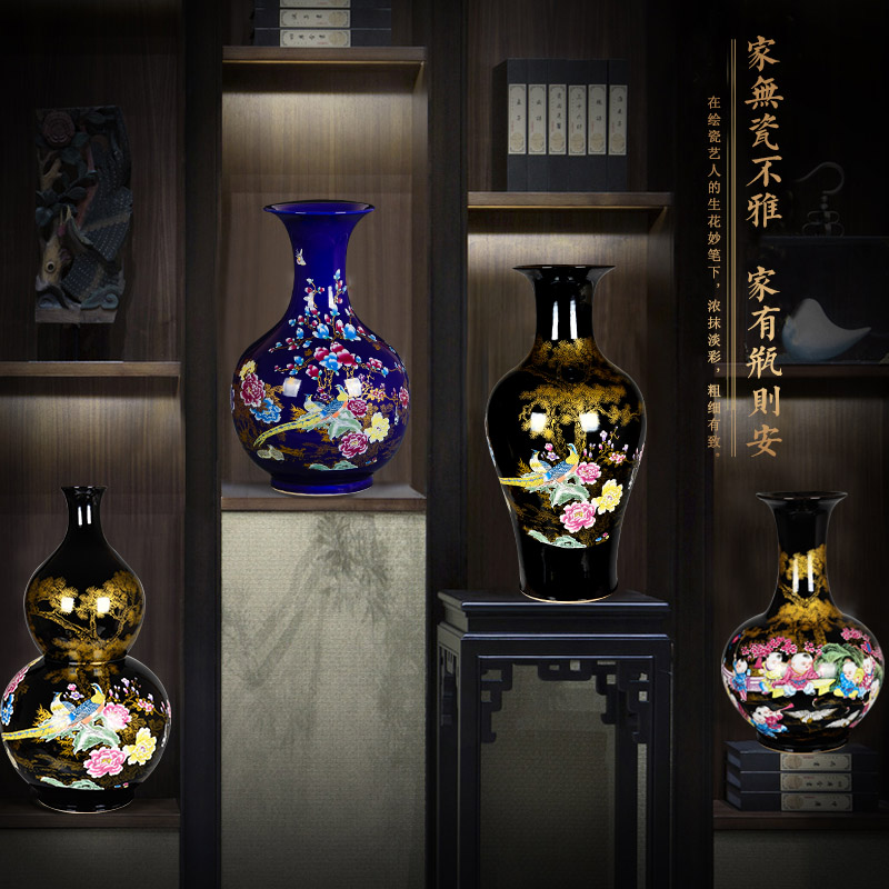 Cloisonne vase furnishing articles flower arranging large sitting room ground ceramic new TV ark, flower arrangement of Chinese style household ornaments
