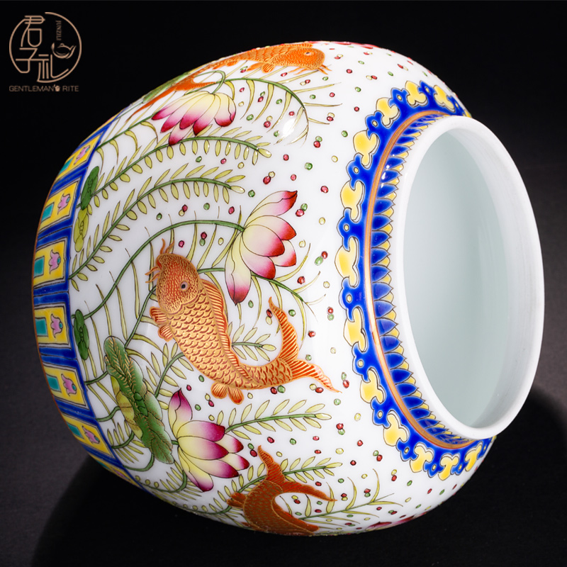 Jingdezhen ceramics archaize Ming jiajing paint colorful fish and algae grain tea pot sitting room adornment collection furnishing articles