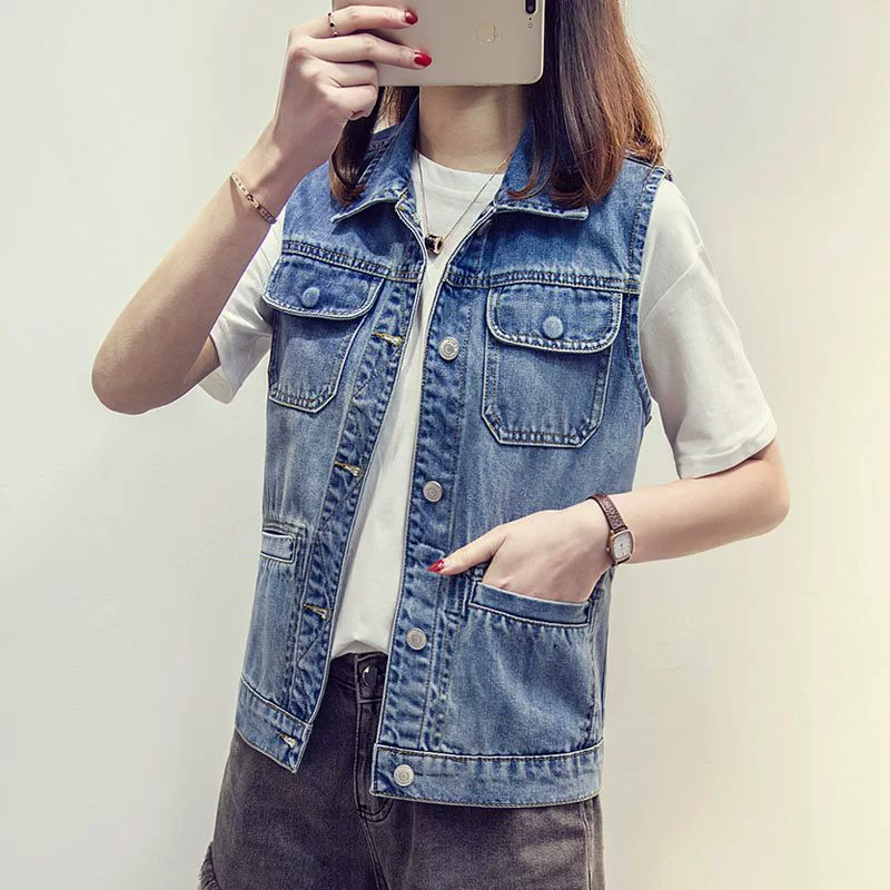 Áo len nữ mùa xuân 2020 mùa xuân và áo khoác denim mới Áo vest nữ không tay Slim Liu Tao cùng áo vest - Áo vest