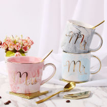 Marble textured ceramic Mark cup men and womens office European style coffee cup with soup spoon tea cup handle couple water