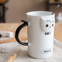 Minimalist Creative Ceramic Cup Cute Solid with lid with spoon water glass Mark cup Milk Coffee Cup Subideal Cat Love