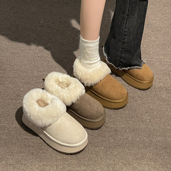 Thick-Soled, Fleece-Lined, Thickened Snow Boots for Women, 2025 Winter New Style, Slip-On Short Boots, Popular Warm Furry Cotton Shoes