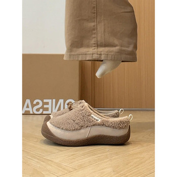 Thick-Soled Birkenstock Shoes for Women 2025 New Retro Soft-Soled Non-Slip Cotton Shoes for Autumn and Winter Outer Wear Warm Closed-Toe Furry Slippers