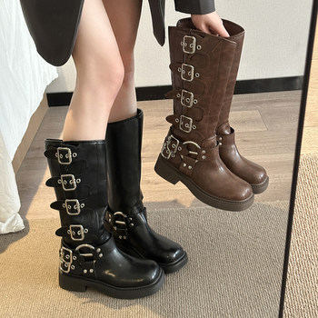 Brown Over-The-Knee Boots for Women 2025 New Autumn and Winter Genuine Leather Western Cowboy Boots Long Boots High-Top Riding Boots