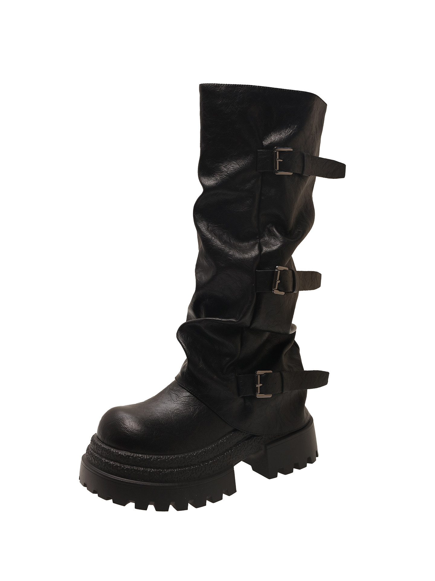 Meilade Petite Belt Buckle Trouser-Leg Long Boots for Women, 2025 Autumn and Winter New Style, Slimming Stacked Long Tube Riding Boots