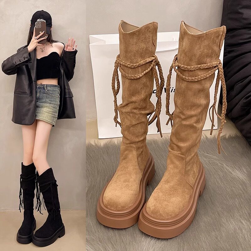 Trendy Women's Long Boots for Autumn and Winter 2025, New Korean Style ins High Boots with Thick Soles, Popular Riding Boots