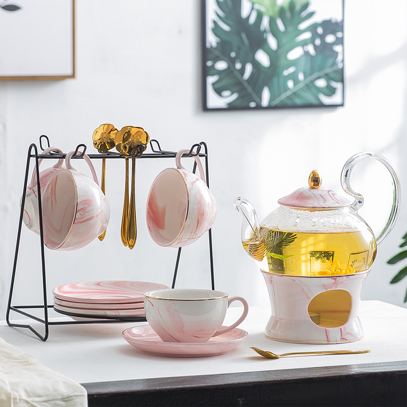 Nordic Flower Tea Cup Set Glass pot for making fruit tea Household Transparent Heat-resistant Candle Teapot Afternoon tea tea set