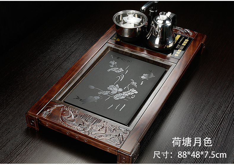 Tong baiyi kung fu tea set a complete set of violet arenaceous four unity of household electrical appliances solid wood tea tray cups of tea