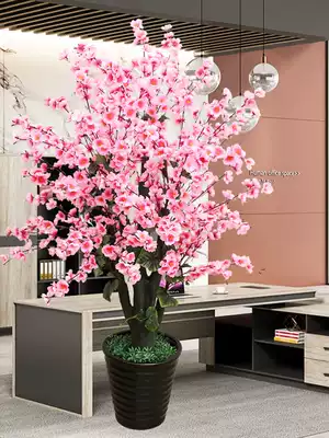 Simulation flower potted large simulation green plant indoor living room ornaments fake flower plastic peach blossom tree cherry blossom floor decoration