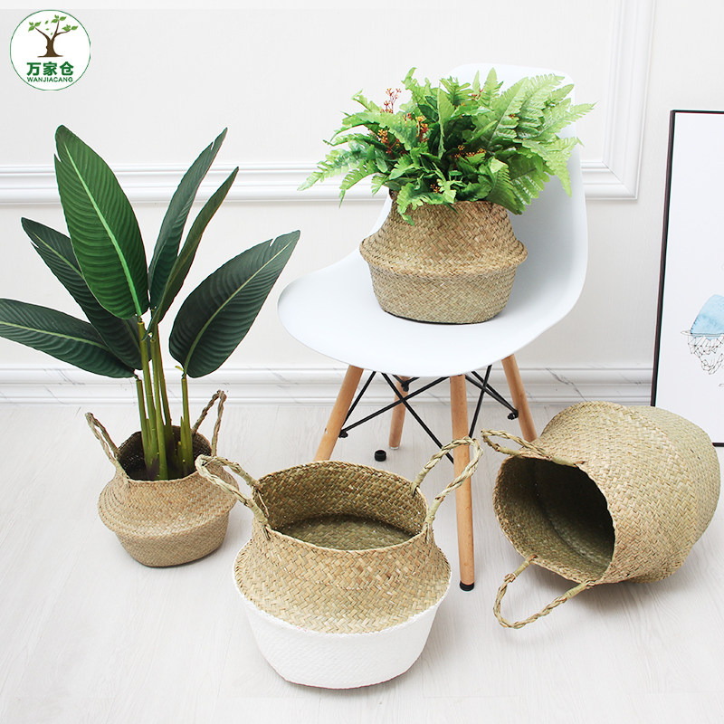 Nordic style special flower pot clearance hand-held woven Japanese-style rattan basket round king size living room decoration