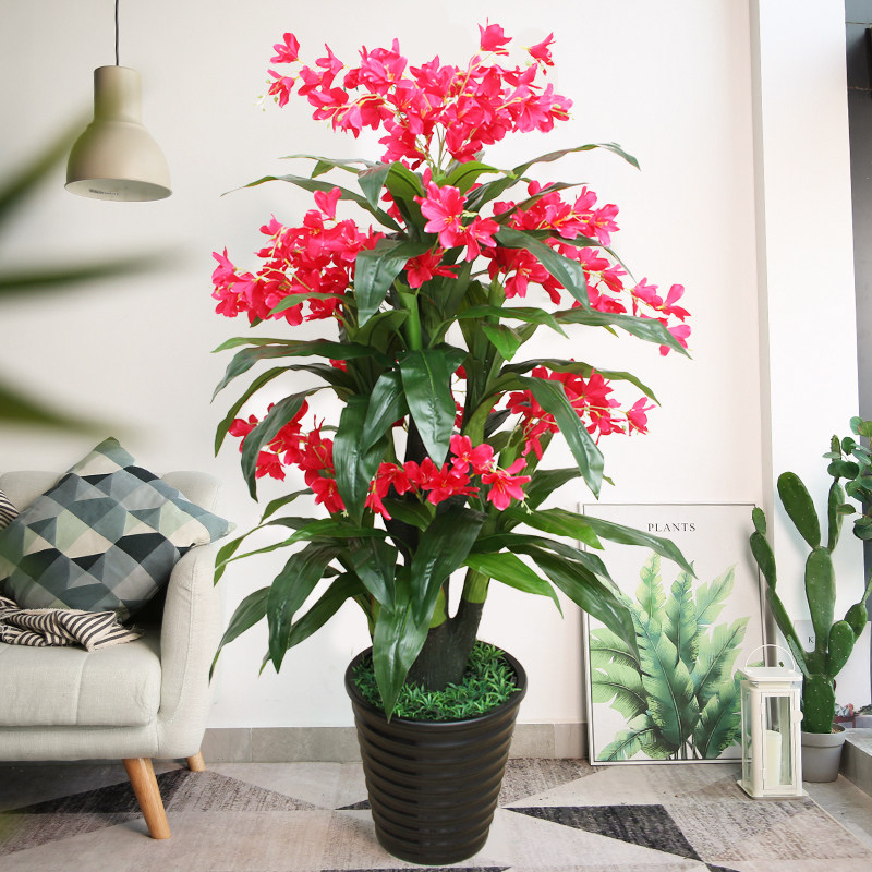 Simulation plant living room decoration flower fortune head to the floor flower toilet big fake flower hall decoration potted fortune tree
