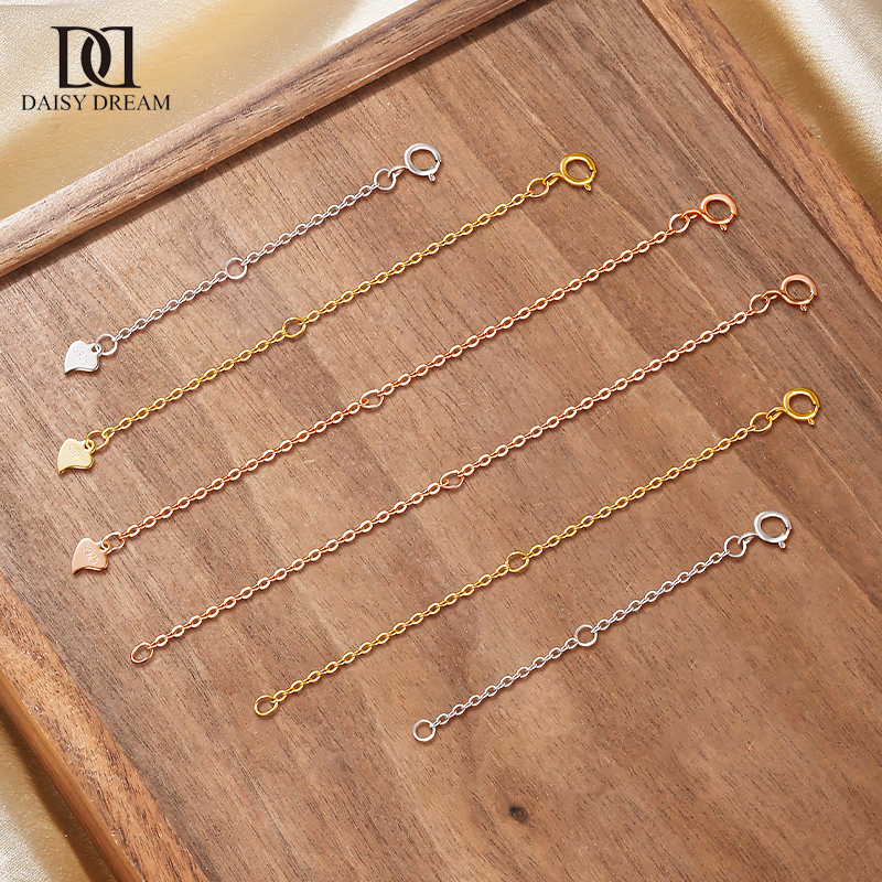 925 Sterling Silver Necklace Extension Chain Bracelet Clavicle Chain Extension Chain Tail Chain Plated with 18K Gold Adjustable Chain DIY Accessories