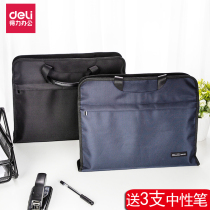 Del A4 file bag simple briefcase canvas File Bag Mens Business simple multi-layer portable zipper office bag business information bag large capacity meeting folder data bag office bag