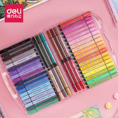Deli watercolor pen set for children kindergarten primary school students with 12 colors 24 colors 48 colors 36 colors washable beginners hand-painted large capacity baby painting brush thick triangle rod watercolor pen box