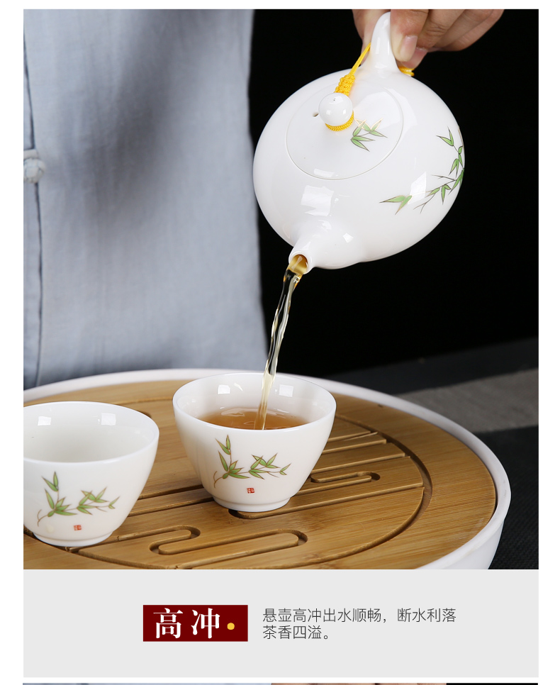 Dehua suet jade white porcelain kung fu tea set home sitting room hand - made ceramic tea tea tureen tea cup