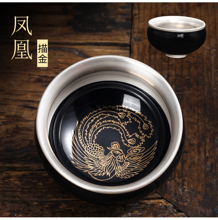 The Master cup single cup 999 sterling silver cup tea ceramic sample tea cup with silver, kung fu bowl is pure manual coppering. As silver cup