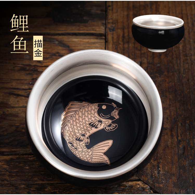 The Master cup single cup 999 sterling silver cup tea ceramic sample tea cup with silver, kung fu bowl is pure manual coppering. As silver cup