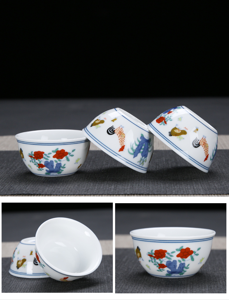 The whole chicken cylinder cup kung fu tea set to restore ancient ways da Ming chenghua porcelain ceramic color bucket of blue and white porcelain cup chicken