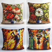 American oil painting pillow classical flower cushion pillow European luxury office fabric backrest bag customization