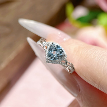 Xingzan 925 sterling silver gold-plated approximately 1.03 carat natural aquamarine ring triangular cut twisted arm wedding ring gift