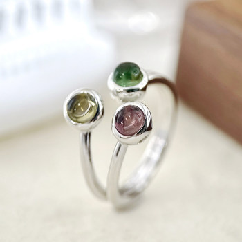Xingzan 925 sterling silver gold-plated natural plain tourmaline ring light luxury high-end minimalist elegant versatile opening