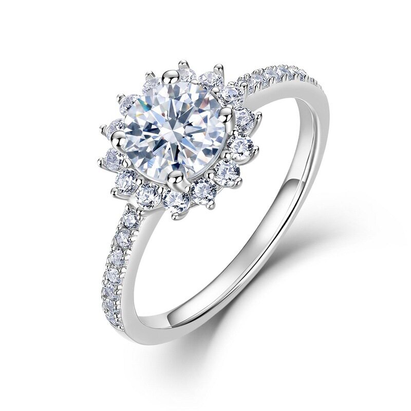 Xingzan 925 sterling silver gold-plated 1.52 carat laboratory-created synthetic diamond sunflower ring