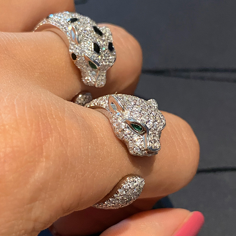 I Love Jewelry That Brings Wealth and Is Bold, a Full Diamond Open Leopard Head Ring for Couples, Women's European and American Style, Men's Accessories, Large Size I Love Jewelry That Brings Wealth and Is Bold, a Full Diamond Open Leopard Head Ring for Couples, Women's European and American Style, Men's Accessories, Large Size