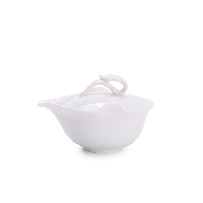 Dehua lard white porcelain hand grasp pot of ceramic kung fu tea tureen filter to use cups with three bowls of household