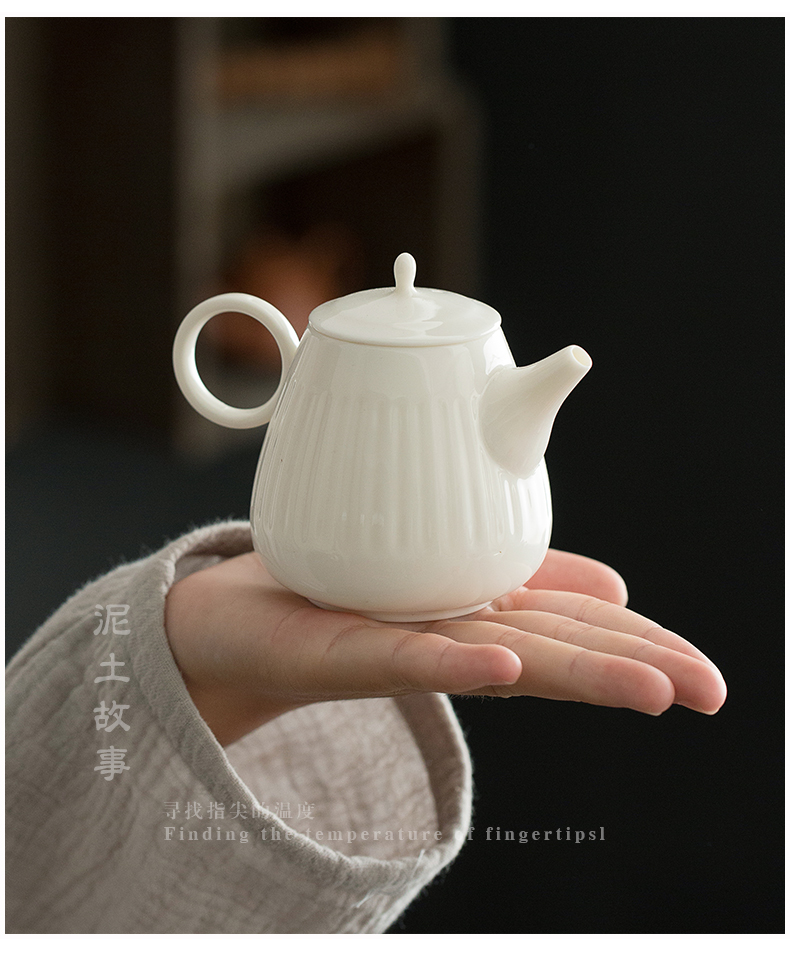 Earth story dehua lard white porcelain teapot tea kungfu tea set single boring pot pot of fine white porcelain teapot