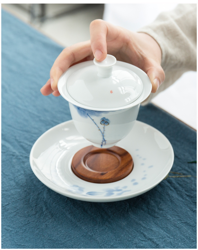 Earth story jingdezhen lotus kung fu tea set suit pure hand - made under glaze color porcelain tureen tea cup series