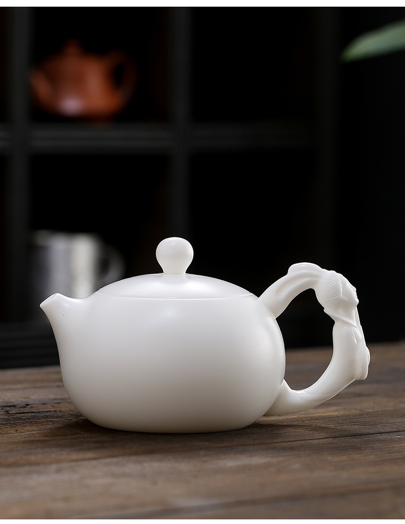 High - end gifts dehua white porcelain craft xi shi pot of suet jade ceramic biscuit firing kung fu tea set household little teapot