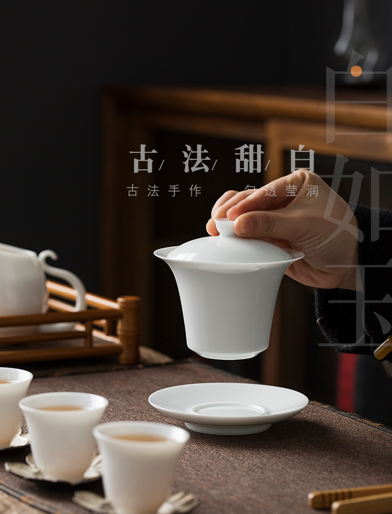 Jingdezhen pure manual three just tureen large white porcelain cups a single thin foetus ceramic bowl kung fu tea set