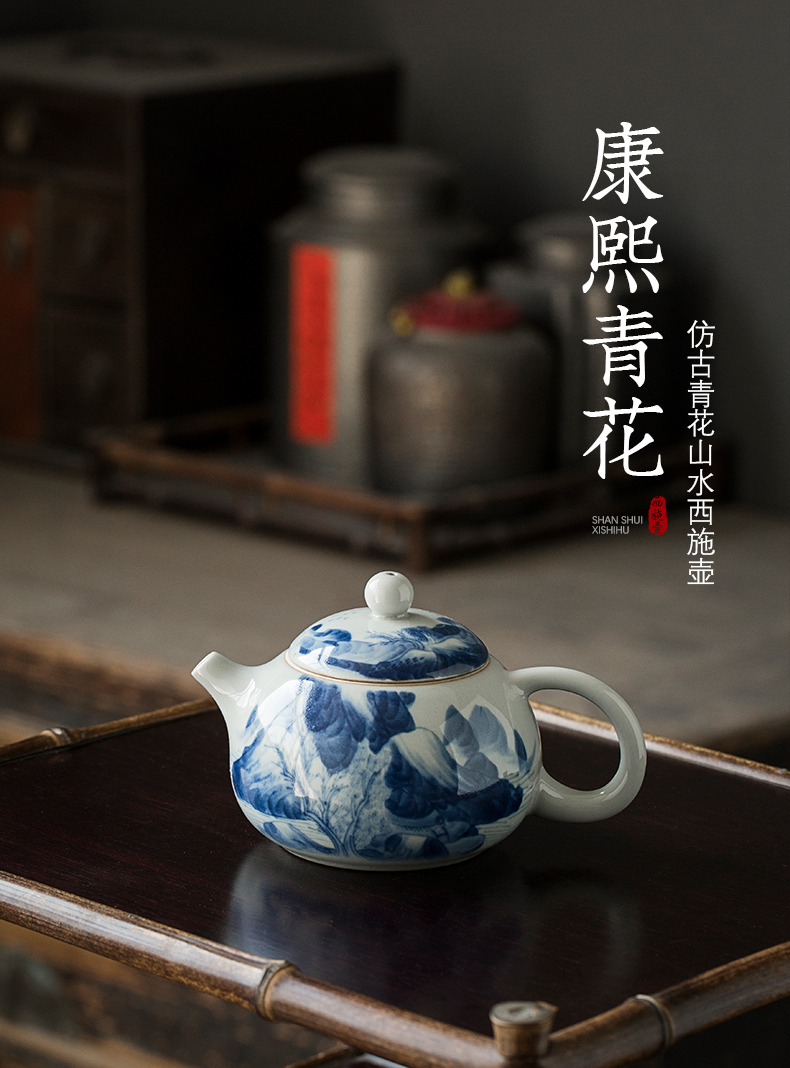 Restoring ancient ways of jingdezhen blue and white glaze color hand - made ceramic teapot xi shi pot of kung fu tea set under household teapot single pot