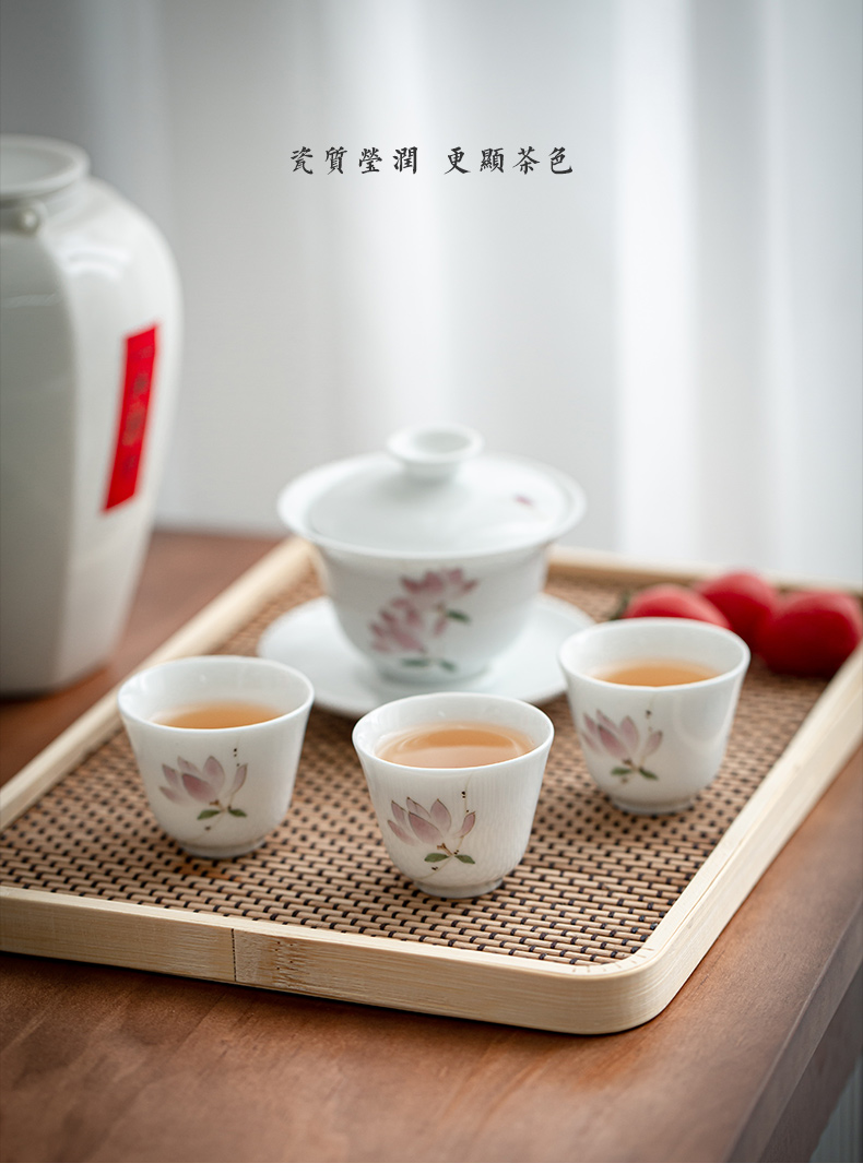 Jingdezhen hand - made violet tureen suit white porcelain teacup set three bowl of kung fu tea service item of household gift box