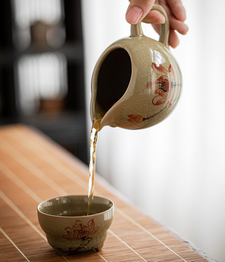 Jingdezhen hand - made ice to crack the up lotus teapot ceramic teapot teacup of a complete set of kung fu tea set office