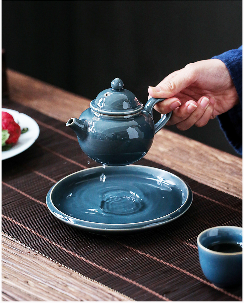 Earth story ji blue glazed pot with ceramic bearing kung fu tea accessories zero household contracted tea pot pad dry