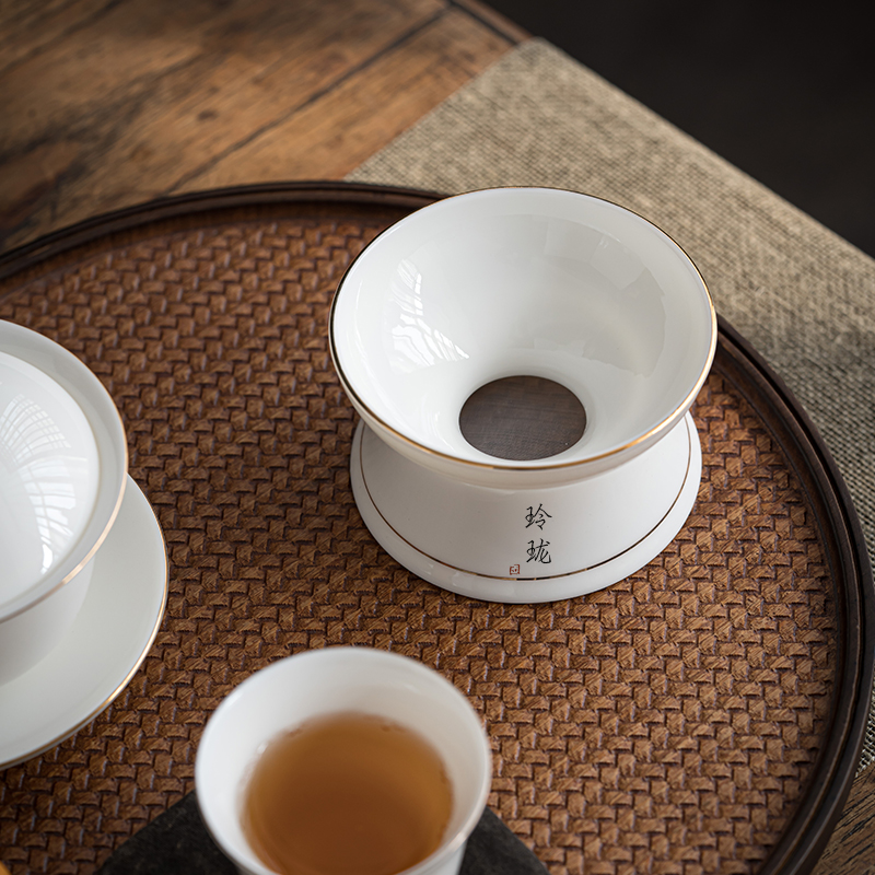 Private hand - written custom suet jade white porcelain) tea strainer saucer set tea accessories kung fu tea accessories