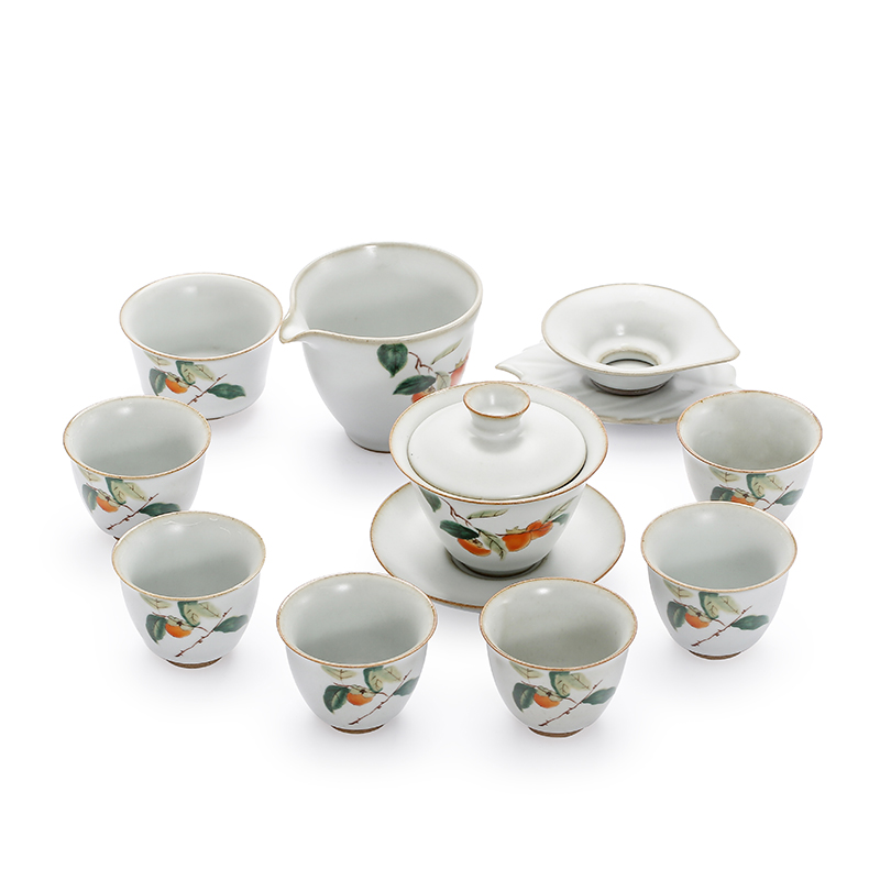 Earth story jingdezhen archaize which your up kung fu tea set tureen persimmon slicing can be raised
