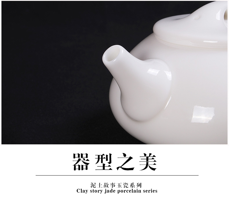 White porcelain ceramic teapot dehua suet jade gourd ladle pot of pure manual household large single pot of kung fu tea set little teapot