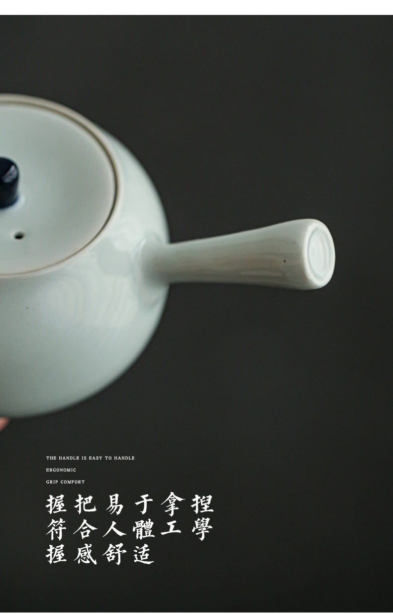 Earth story side put pot of kung fu tea tea contracted household modern Japanese ceramics jingdezhen blue and white porcelain