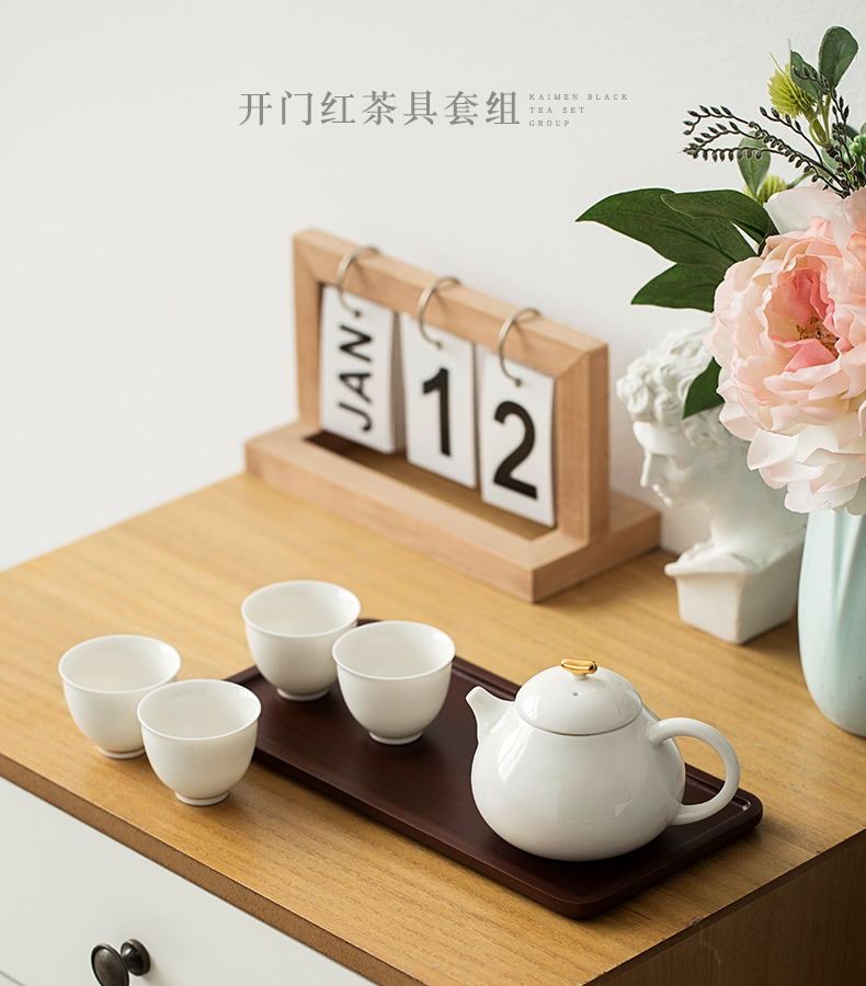 Dehua white porcelain tea set household Japanese small set of simple ceramic office kung fu tea gifts gift