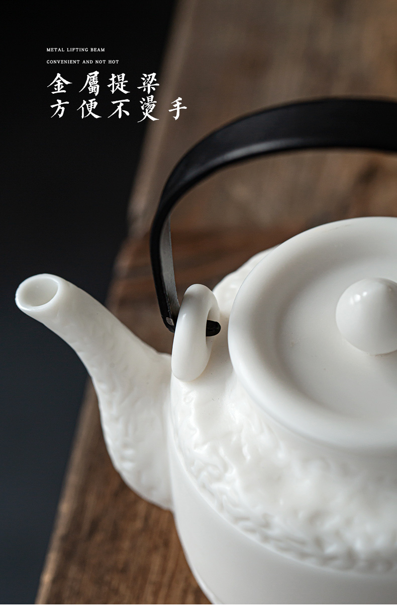 Earth story tea kettle ceramic household kung fu biscuit firing single girder pot pot of hand made dehua white porcelain teapots