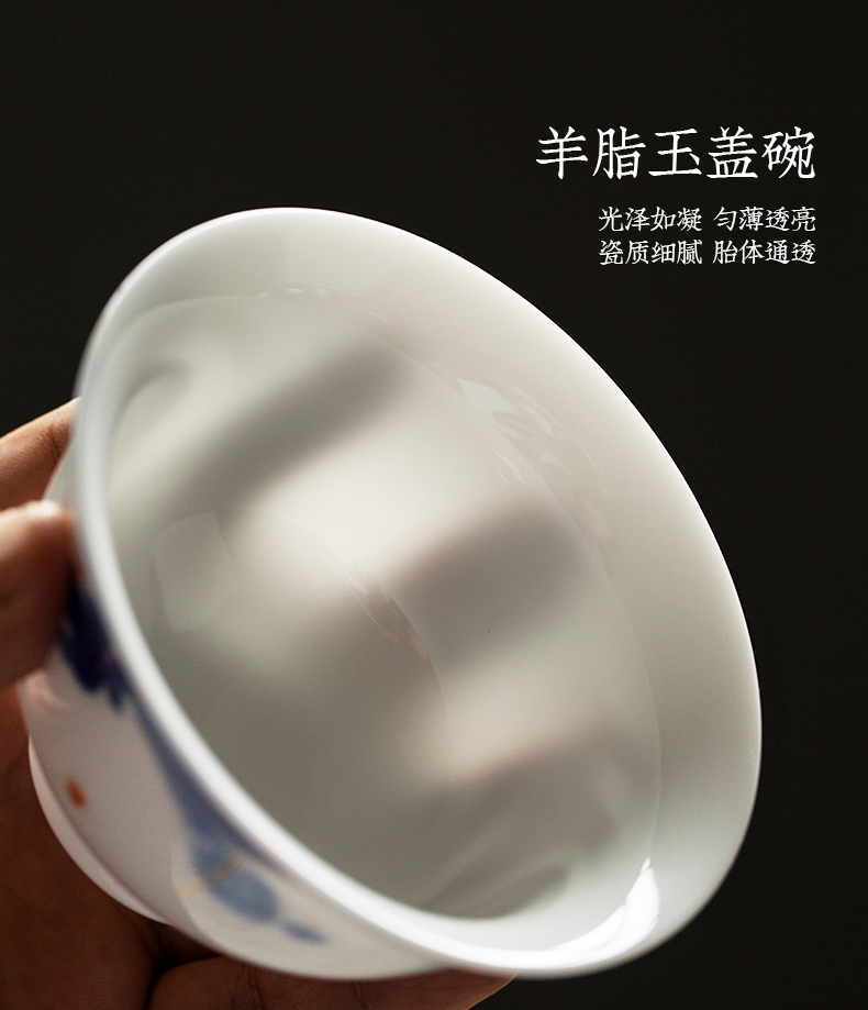 Jingdezhen pure manual hand - made fish play only three tureen tea cups a single thin foetus ceramic bowl kung fu tea set