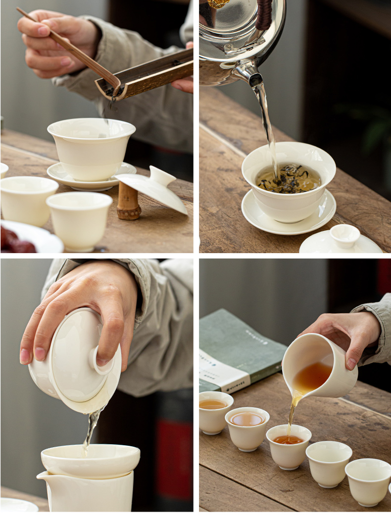 Earth story set of travel group of dehua white porcelain ceramic tea set, tea art would suit portable bag kung fu tea set