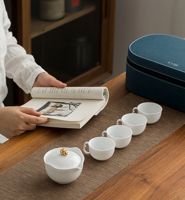 Earth story jingdezhen tea sweet white ceramic household kung fu tea set a complete set of tea cups portable bag