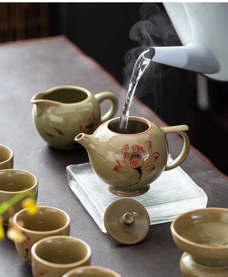 Jingdezhen hand - made ice to crack the up lotus teapot ceramic teapot teacup of a complete set of kung fu tea set office