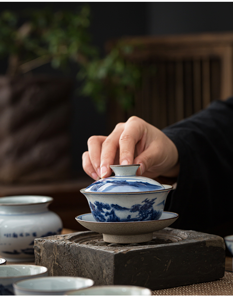 Hand tureen jingdezhen ceramic cups only three bowls of kung fu tea tureen of blue and white porcelain three cups of tea tureen