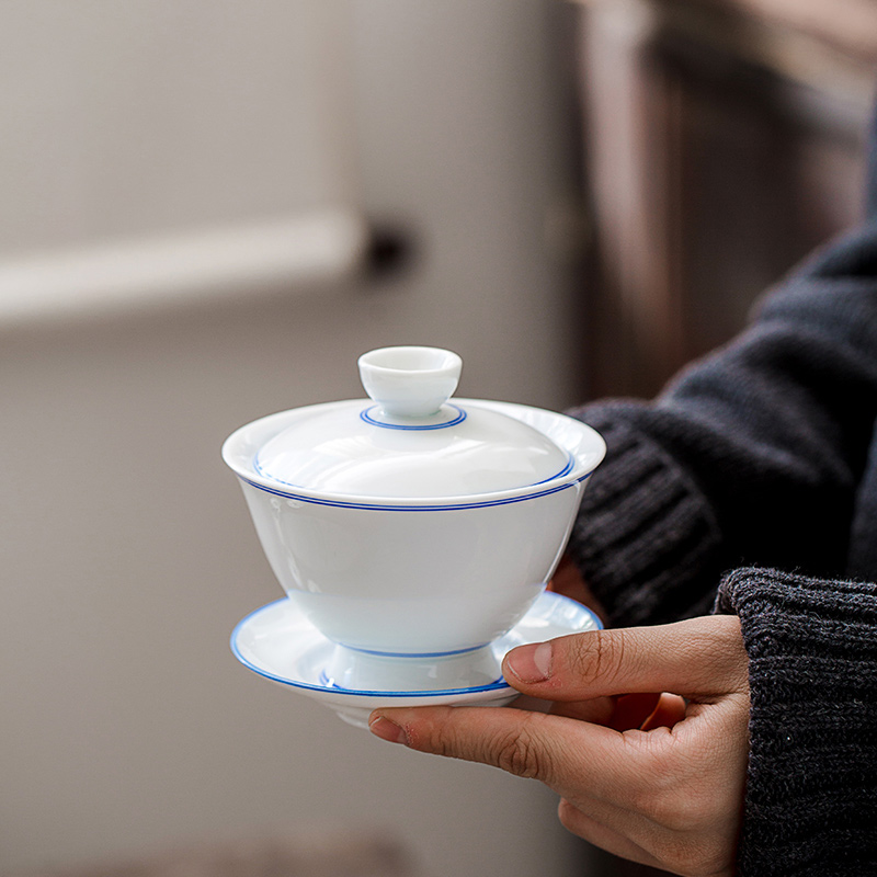 Only three tureen tea cups of jingdezhen porcelain manual sweet white thin foetus ceramic bowl suit kung fu