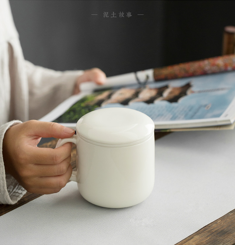 Lard white ceramic cups dehua kung fu tea set office master cup white porcelain cup cup with cover and suits for